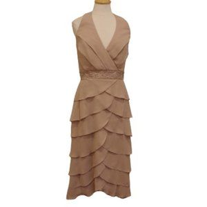 Raylia Designs "Mocha" Scalloped Chiffon Halter Gown NEW- Sz. 16